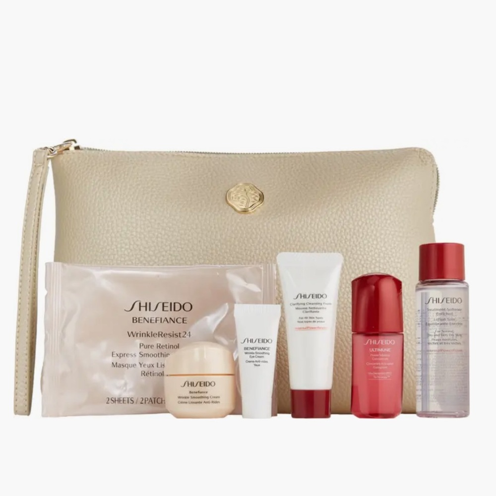 SHISEIDO 6 Pieces Gift Set with Gold Cosmetic Bag
